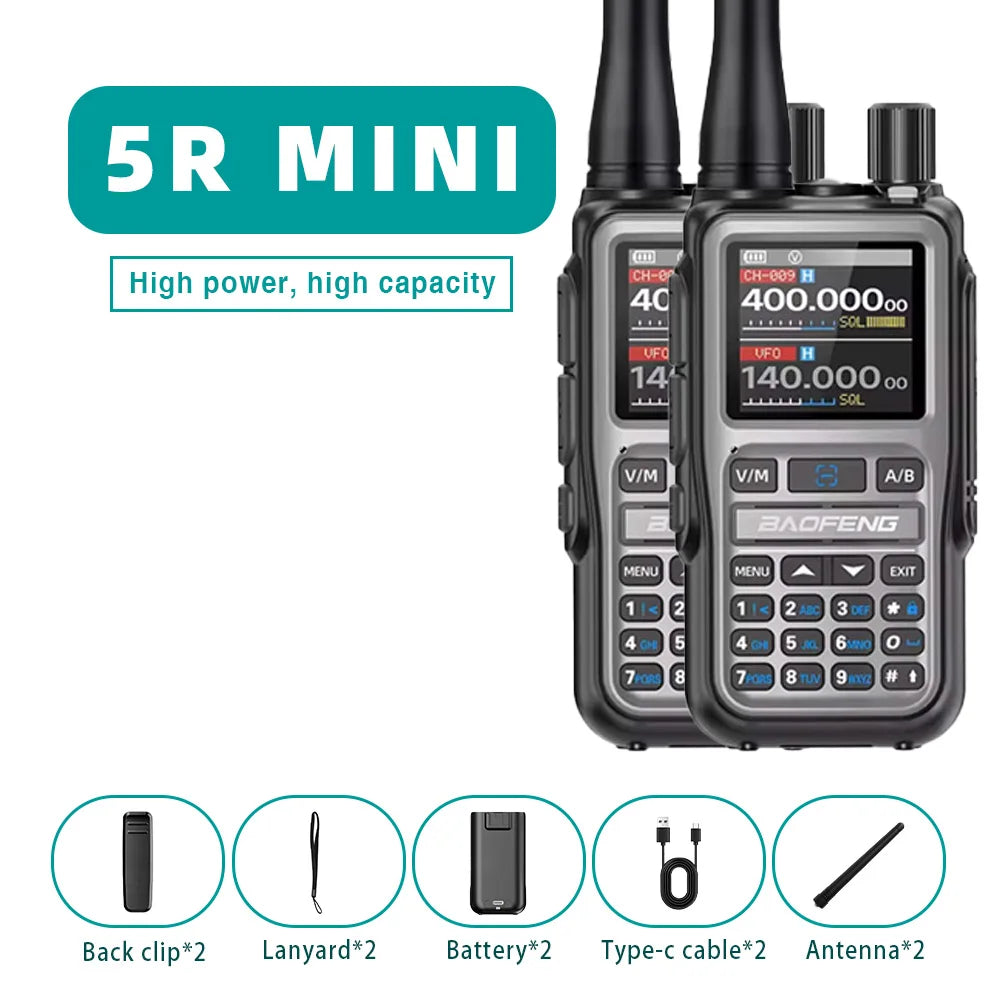 Baofeng UV 5R Mini Walkie Talkie One-click Frequency Matching Bluetooth Programming Frequency Dual PTT Band AM/FM Camping
