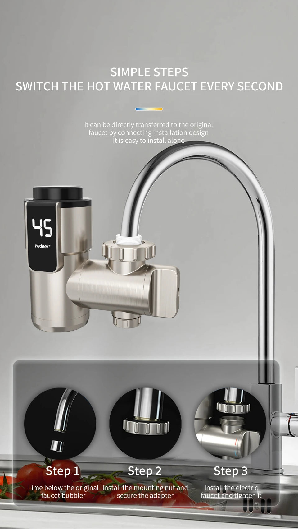Fudeer Electric Water Heater Kitchen Faucet Conector Instant Hot Water Tap Adapter 220V  Water Heater Bathroom Accessories