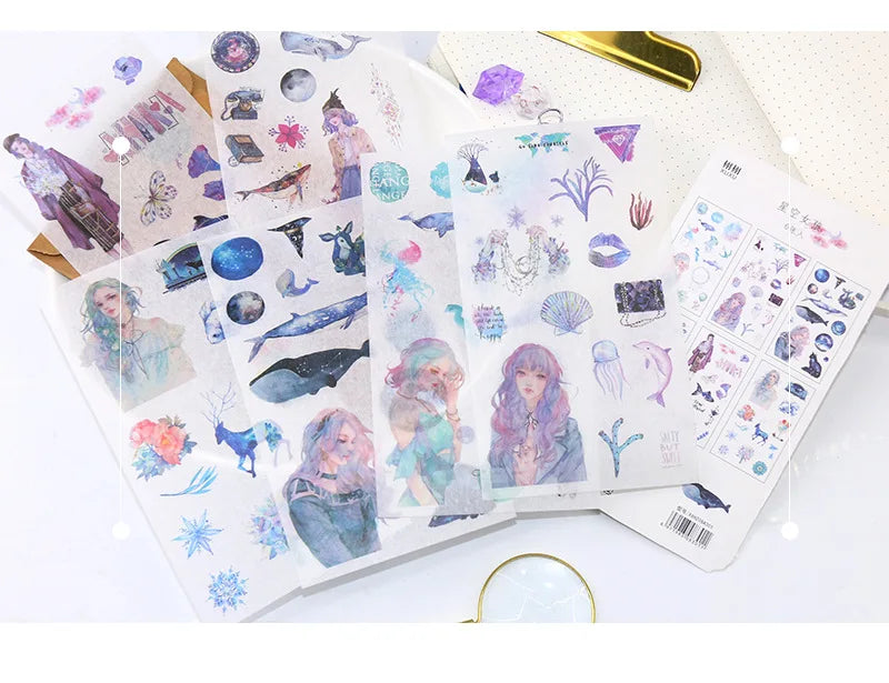 6pcs Leaf Flower Stickers Japanese Accessories for Kids Dessert Diary Decorating Pretty Stationery Feather Decoration Supplies