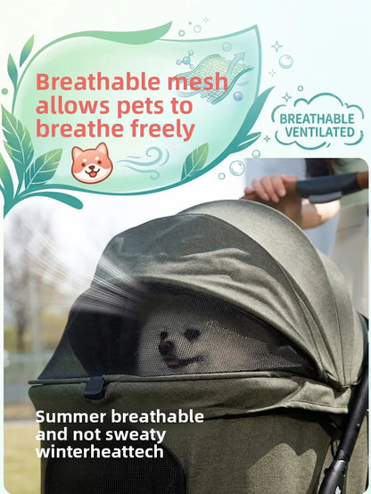 Breathable Large Space Pet Stroller One-Click Foldable Detachable Hand Cart For Dogs Cats Outdoor Travel