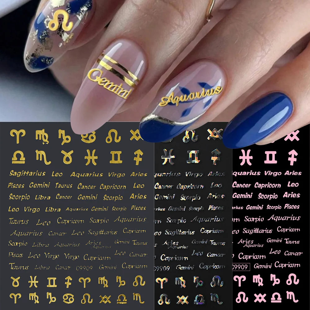 12Pcs 3D Gold Sliver Stars Nail Stickers Bronzing Starlight Nail Art Decals Self Adhesive Slider Decals DIY Nail Tips Decoration