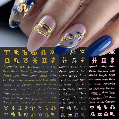 12Pcs 3D Gold Sliver Stars Nail Stickers Bronzing Starlight Nail Art Decals Self Adhesive Slider Decals DIY Nail Tips Decoration