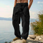 Summer Men'S Cotton And Linen Pants Multiple Pockets Breathable Loose Drawstring Straight Leg Pants Sports And Casual Pants