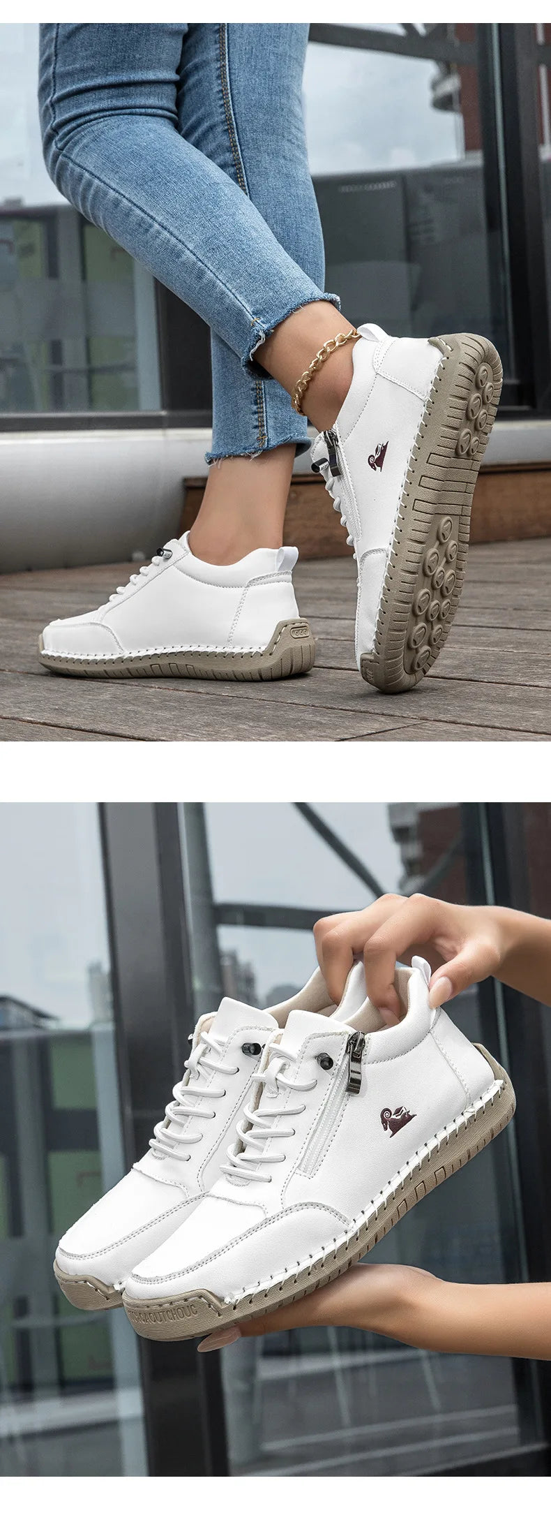 Women Sports Shoes 2026 New Outdoor Hiking Flat Bottomed Comfortable Casual Driving Shoes Soft Sole Zipper Fashion Leather Shoes