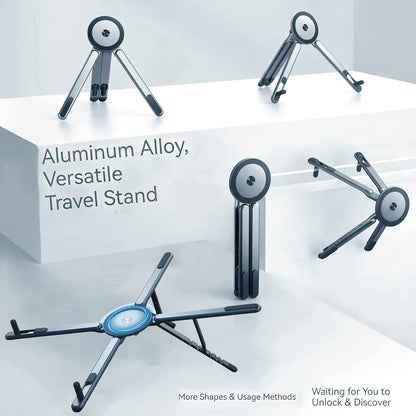 Portable Magnetic Phone Holder & Selfie Stick 3-in-1 Foldable Tripod Stand for iPhone iPad Tablet Laptop Desktop Use