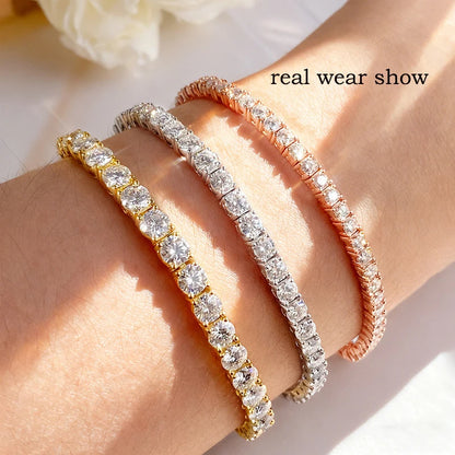 Smyoue 18k Gold Plated Moissanite Tennis Bracelet for Women 3/4/5mm Classic 925 Sterling Silver Certified Bracelet for Men Chain