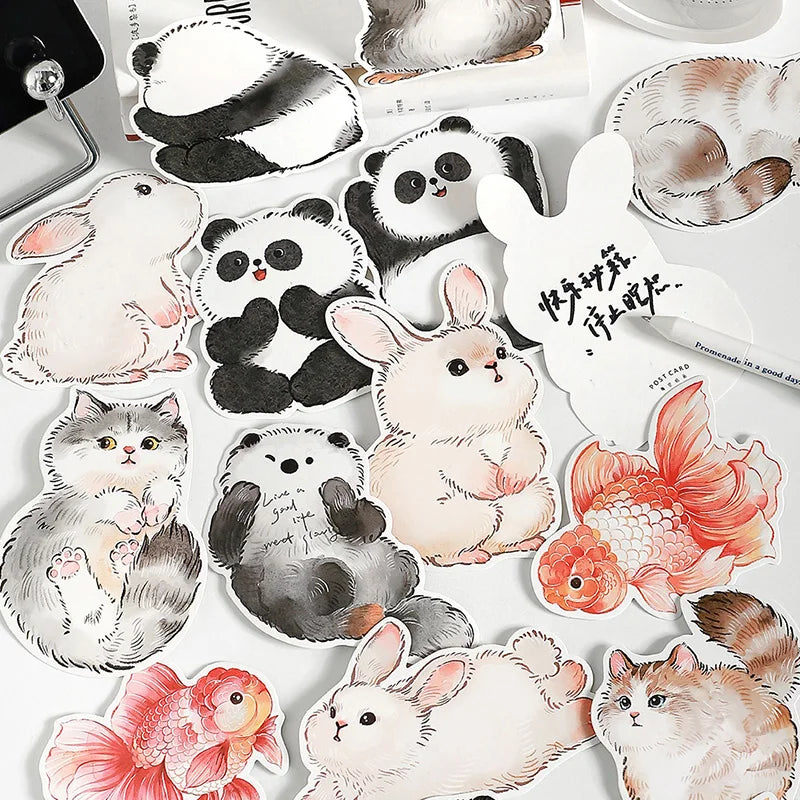 15Sheets Watercolor Animal Postcard Set Cat Panda Goldfish Design Press for DIY Journaling Scrapbooking & Gift Making