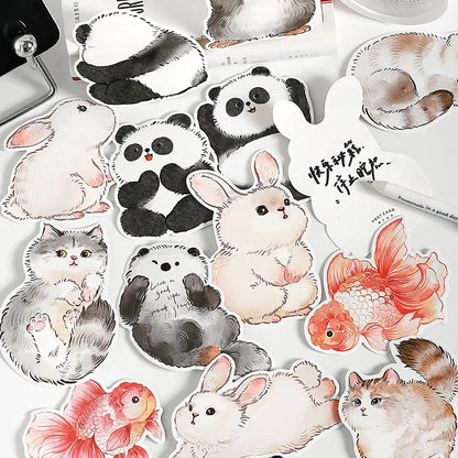 15Sheets Watercolor Animal Postcard Set Cat Panda Goldfish Design Press for DIY Journaling Scrapbooking & Gift Making