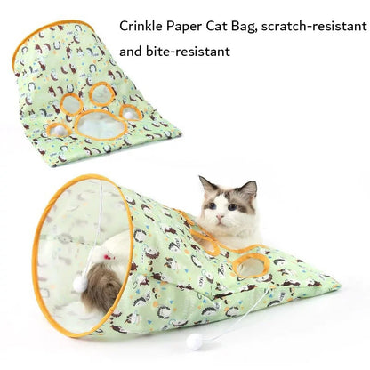 Collapsible Cat Tunnel Bag with Hanging Toys, Interactive Peekaboo Cat Play Tent, Foldable Cat Hideaway for Indoor Cats Boredom