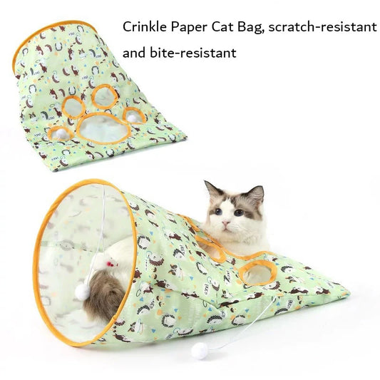 Collapsible Cat Tunnel Bag with Hanging Toys, Interactive Peekaboo Cat Play Tent, Foldable Cat Hideaway for Indoor Cats Boredom
