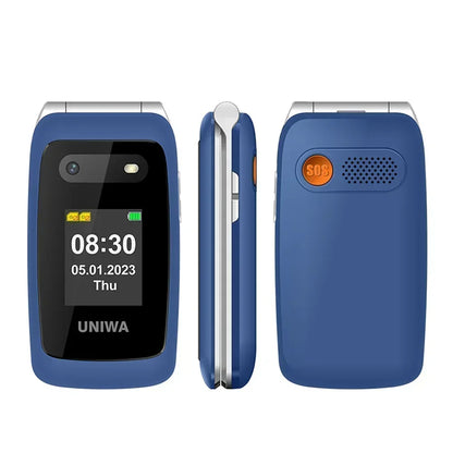 UNIWA V202T 4G Feature Flip Phone Fashion Dual Screen Big Push-Button  Flip Mobile Phone for Elderly 1450mAh SOS Function Phone