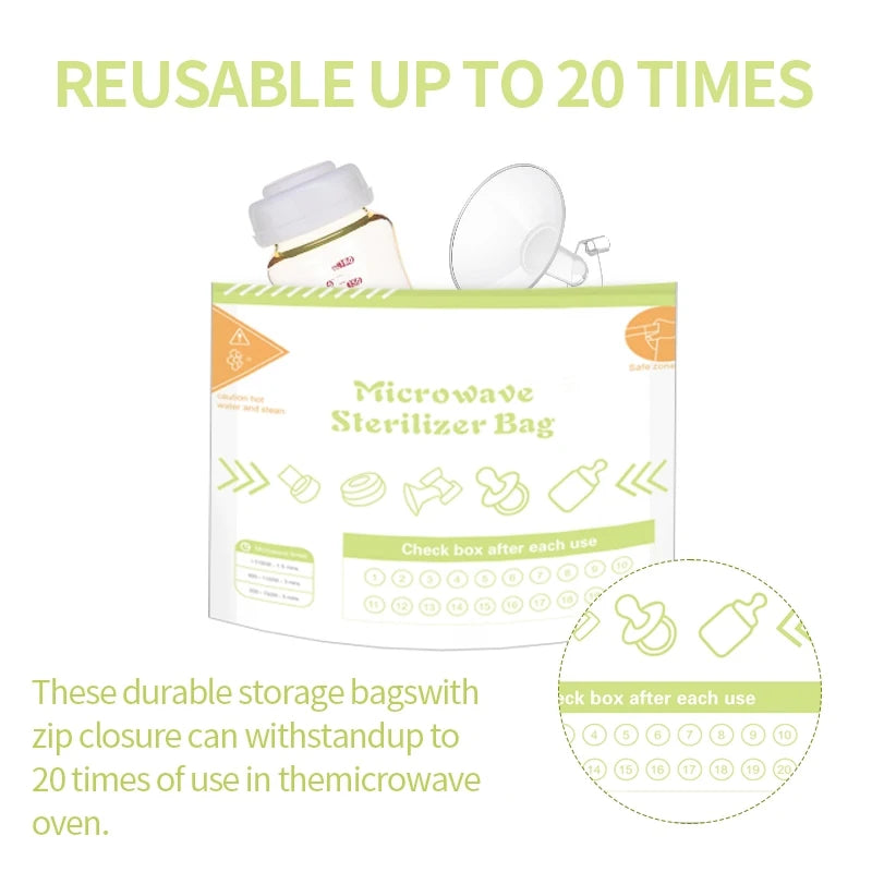 10Pcs Reusable BPA Free Microwave Sterilizer Bags for Baby Bottle Breast pump accessories, Microwave Sterilizer Bag