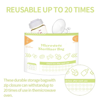 10Pcs Reusable BPA Free Microwave Sterilizer Bags for Baby Bottle Breast pump accessories, Microwave Sterilizer Bag