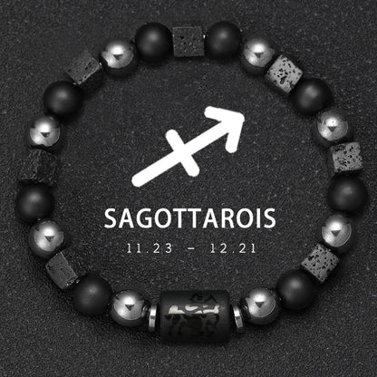 12 Constellation Zodiac Bracele Signs Beads Couples Bracelet Square Volcanic Stone Elastic Charm Bracelet for Women Men Gift