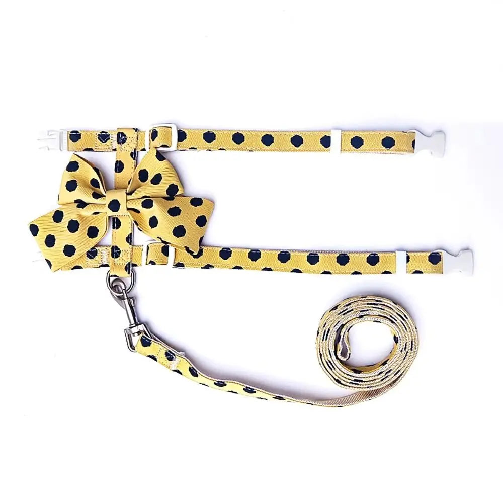 Cute Polka Dot Pet Vest Harness Bowknot Adjustable Pet Traction Rope with Collar Cat Traction Rope Cat