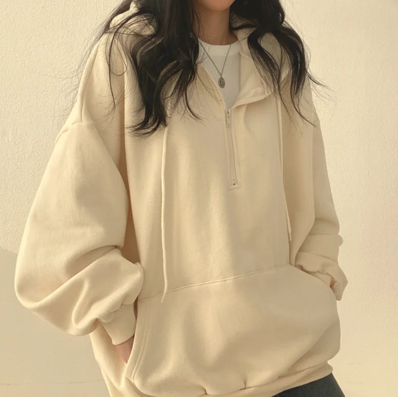 2024 Harajuku Loose Pullover Women Hoodie Oversized Top Summer Zip Up Sweatshirt Female Casual Long Sleeve Pocket Hooded