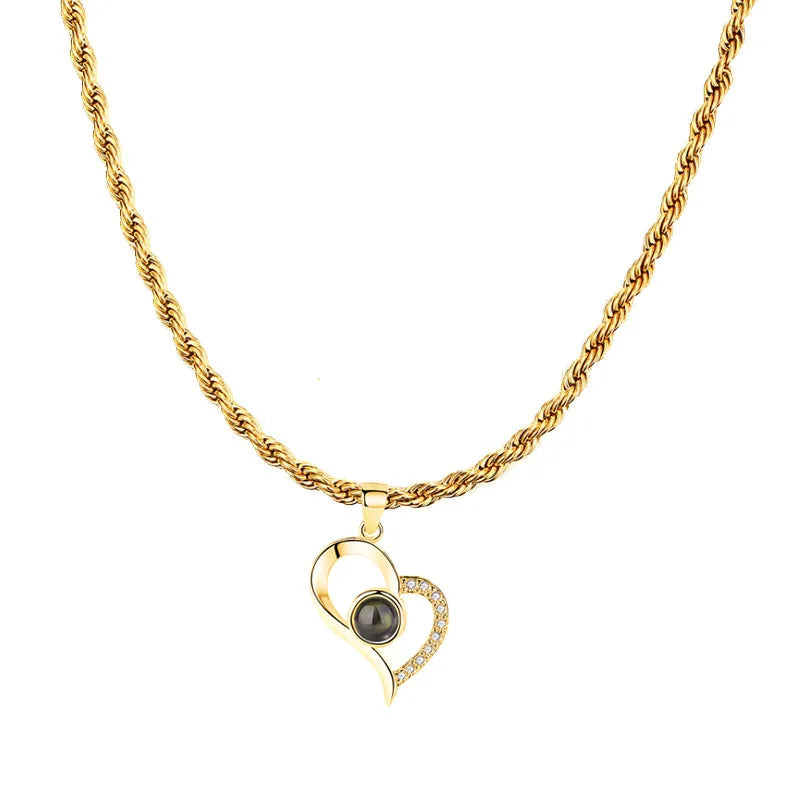 Custom Color Photo Projection Necklace Stainless Steel Rope Chain Valentine's Day Mother's Day Exquisite Fashion Gift for Women