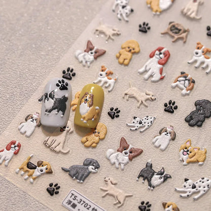 Colorful Balloon Cute Puppy Flower Cherry Bowknot Love Happy Dog Animal Self Adhesive Nail Art Sticker Decoration Manicure Decal