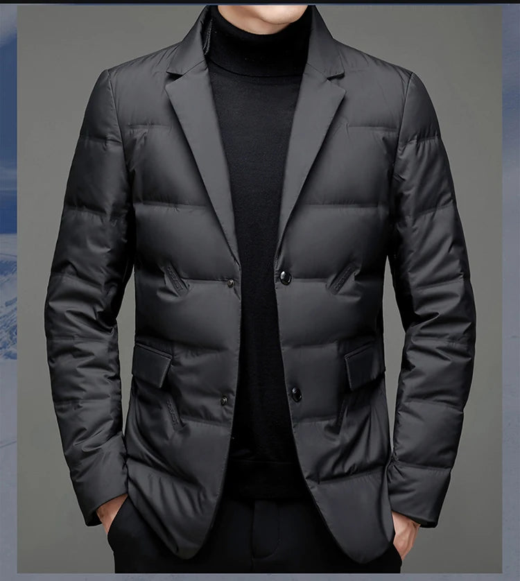 Winter New Style 90 White Duck Down Men's High-End Quality Scarf Collar Casual Suit Jacket