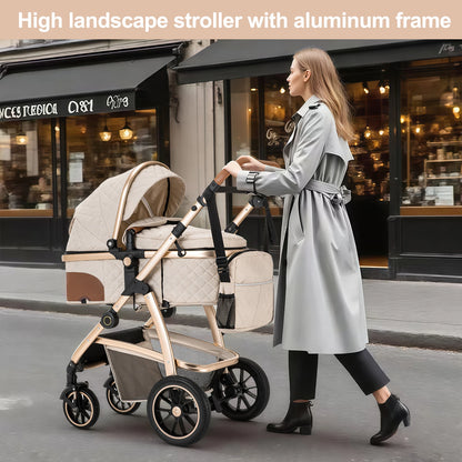 Baby Stroller 3 in 1 Easy Folding Multifunctional Stroller Travel Portable Baby Carriage Safety Seat EU Standard Aluminum Frame