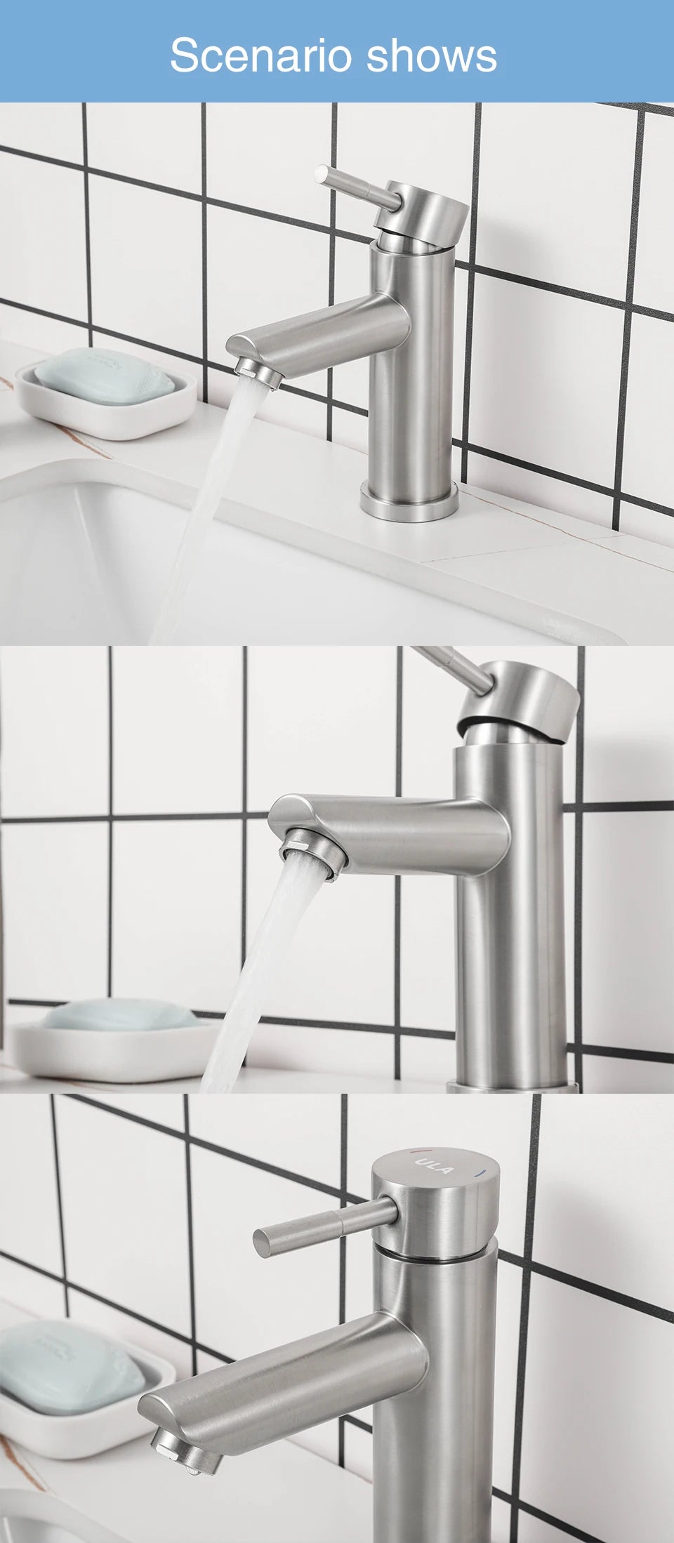 ULA G1/2 Basin Faucet Waterfall Bathroom Sink Faucet Hot Cold Water Mixer Tap Deck Mounted Bathroom Tap Crane Washbasin Tap