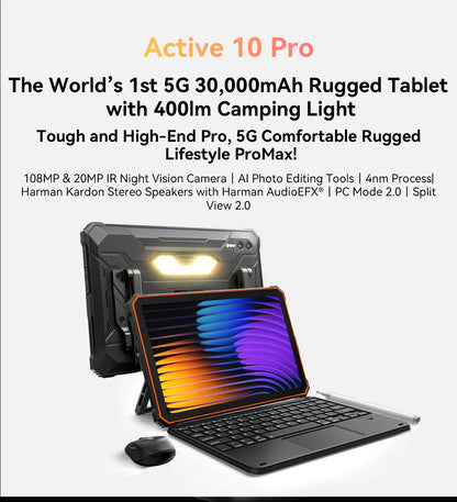 Blackview Active 10 Pro Rugged Tablets 5G MTK 7300 Octa Core, 11" FHD+ Display, 12GB 256GB/512GB, 30000mAh Battery, 108MP Camera