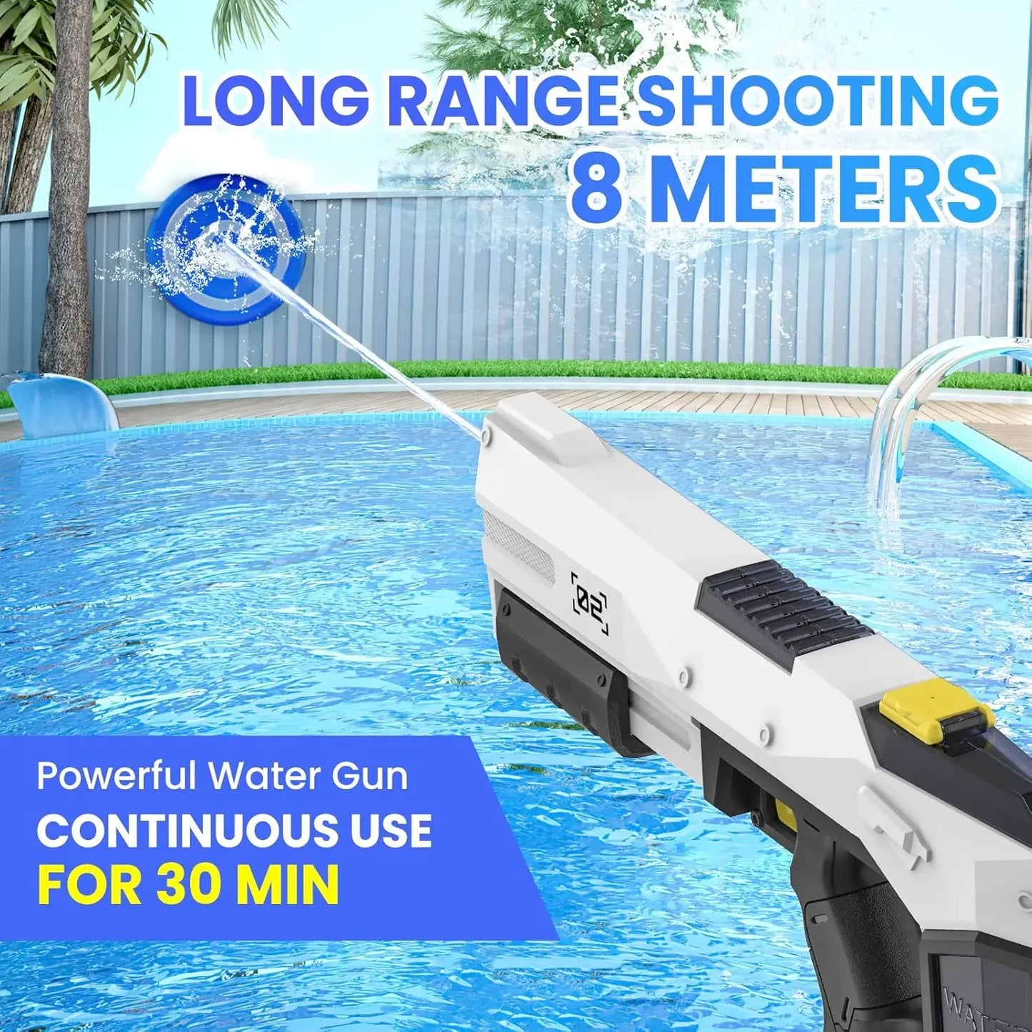 Automatic Water Absorption Electric Water Gun 2 Shooting Modes 450ML Large Capacity Portable Summer Water Blaster Toy For Kids Adults Pool Beach Backyard Outdoor Fighting Game