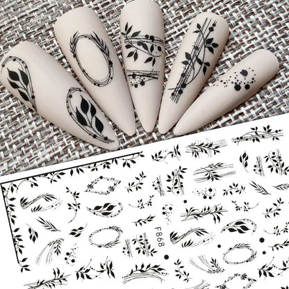 Black and White Love Flowers Line Art 3D Stickers Nail Decals Nail Art Accessories Butterfly Rose Nail Stickers Nail Sliders