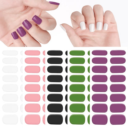 16Tips French Semi-Cured Gel Nail Wraps Sticker Pure Color Full Cover UV Gel Nail Polish Wraps Long-Lasting Nail Extension Decal