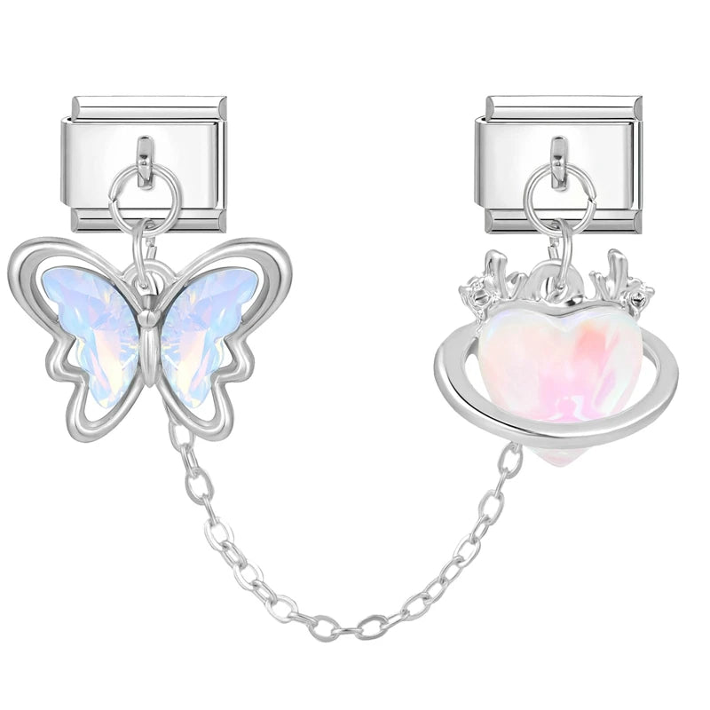 Tassel Chain Butterfly Flowers Star Moon Heart Zircon Italian Charm Links Fit 9mm Bracelet Stainless Steel DIY Jewelry Making