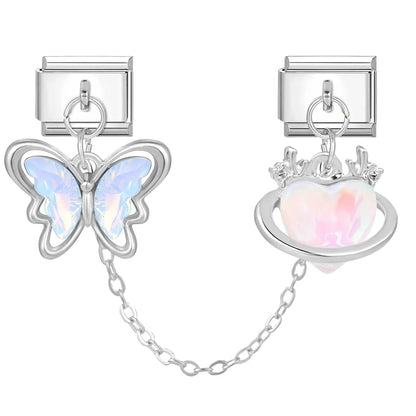 Tassel Chain Butterfly Flowers Star Moon Heart Zircon Italian Charm Links Fit 9mm Bracelet Stainless Steel DIY Jewelry Making