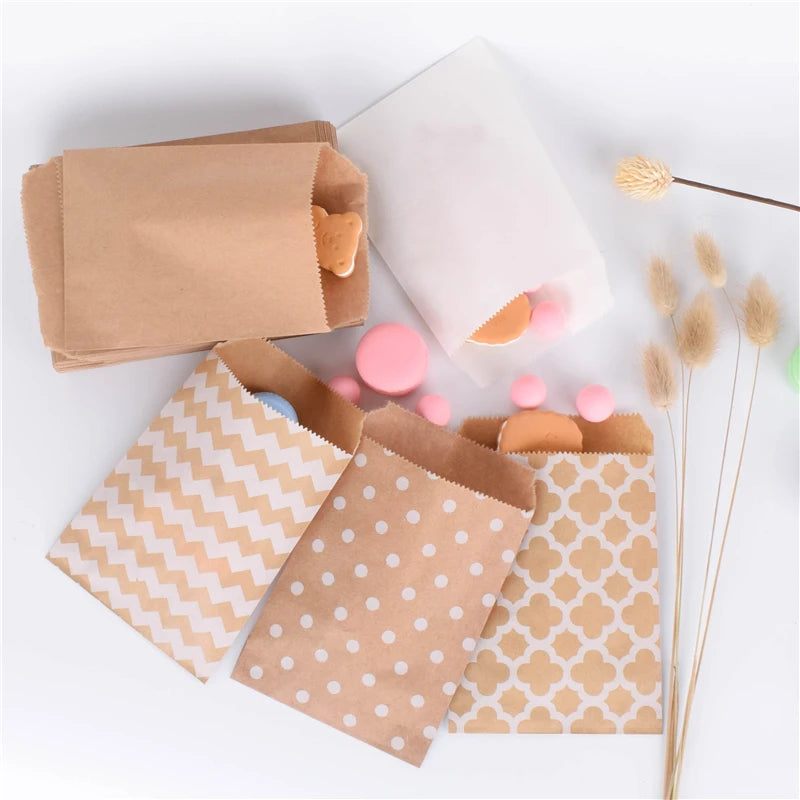 50 Pcs Red Blue Green Thank You Kraft Paper Bags Cute  Happy Birthday Gift Pouch Retro Party Favor Bag Candy Cookie Supplies
