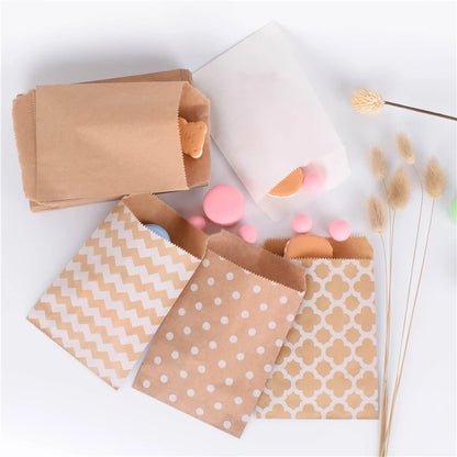 50 Pcs Red Blue Green Thank You Kraft Paper Bags Cute  Happy Birthday Gift Pouch Retro Party Favor Bag Candy Cookie Supplies