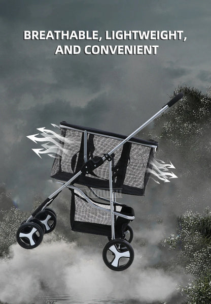 Foldable Pet Stroller, Detachable Dog Cart with Shopping Basket, Lightweight for Camping Picnic