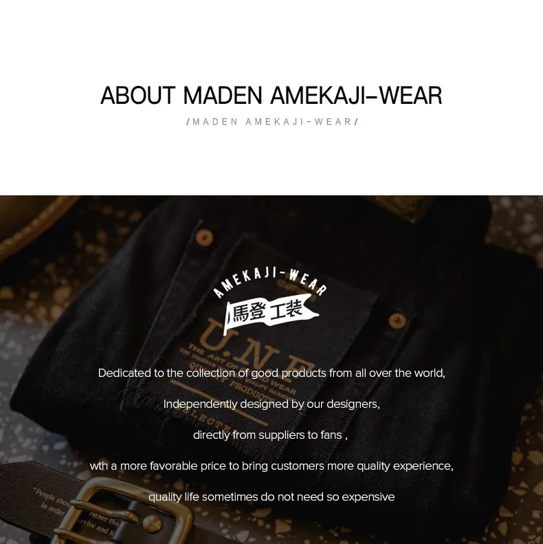 Maden Men's Vintage 12.8oz Black Washed Denim Jeans Mid Rise Straight Classic Casual Zip Fly Pants for Autumn Versatile Trousers