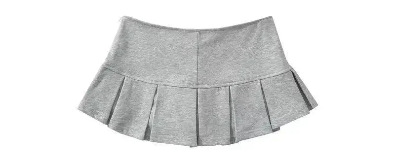 Fabric Y2K Mini Skirt Women Low Waist Wide Pleat Light Grey Sexy Vintage A-line Pleated Skirt Casual Skort Summer