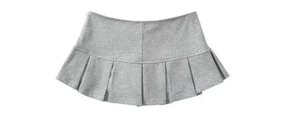 Fabric Y2K Mini Skirt Women Low Waist Wide Pleat Light Grey Sexy Vintage A-line Pleated Skirt Casual Skort Summer