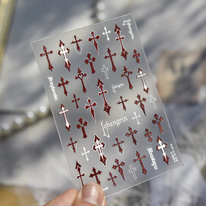 Gold Silver Metal Nail Stickers Dark Retro High-end Cross Nail Art Accessories Sticker Back Blue Nails 3D Decorations Decals DIY