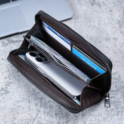 New men's long zipper wallet large capacity multi-card business canvas clutch wallet.
