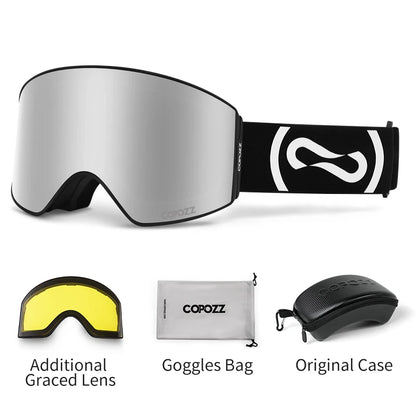 COPOZZ Magnetic Ski Goggles UV400 Protection Anti-Fog Ski Glasses Men Women Quick-Change Lens Snowboard Goggles with Two Options