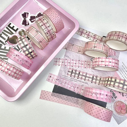 MINKYS 6pcs/lot Kawaii Retro Pink Star Decorative Tape Roller Set Cute Cartoon Creative Washi Tape School Stationery