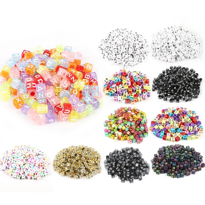 Hot! 100Pcs/Lot 6mm Mixed Many Kinds Acrylic Cube Square Number&Alphabet Letter Beads for Bracelet Necklace Jewelry Making DIY