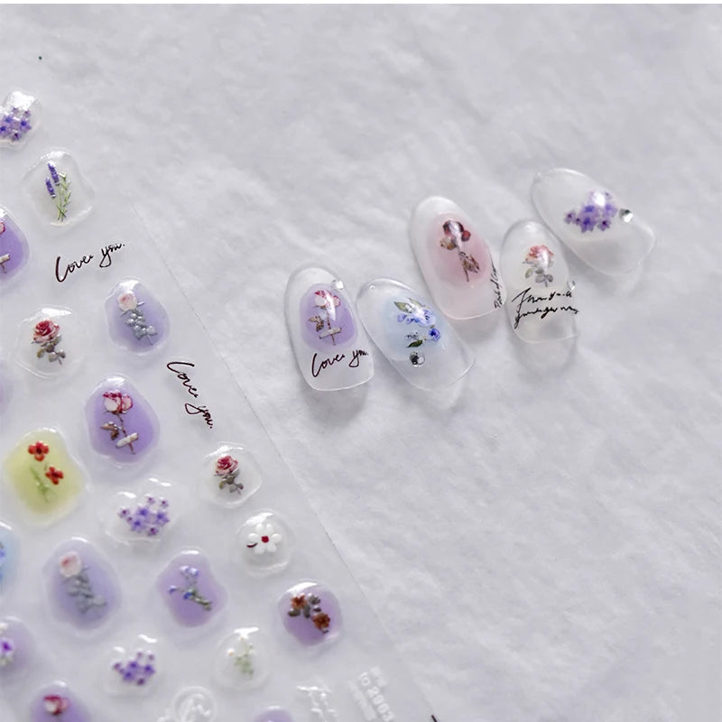 Line Flower Powder Blusher Love Heart High Quality Jelly Series Adhesive Nail Sticker Nail Art Decoration Decals Design T-2830