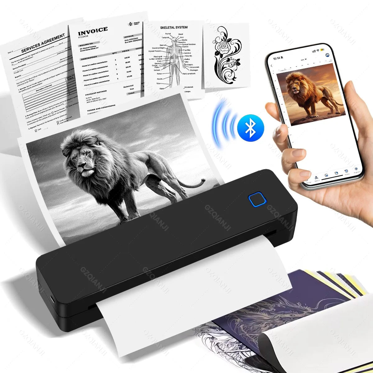 Mini Portable A4 Thermal Printer Bluetooth-compatible Photo PDF Printing Machine Folded Rolls Paper for Office Home Travel
