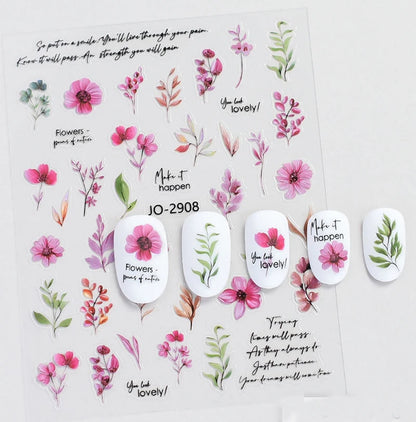 3d Nail Art Decals Spring Booming Violets Lavenders Purple Blue Pink Flowers Butterflys Stickers Decoration For Nail Tips Beauty