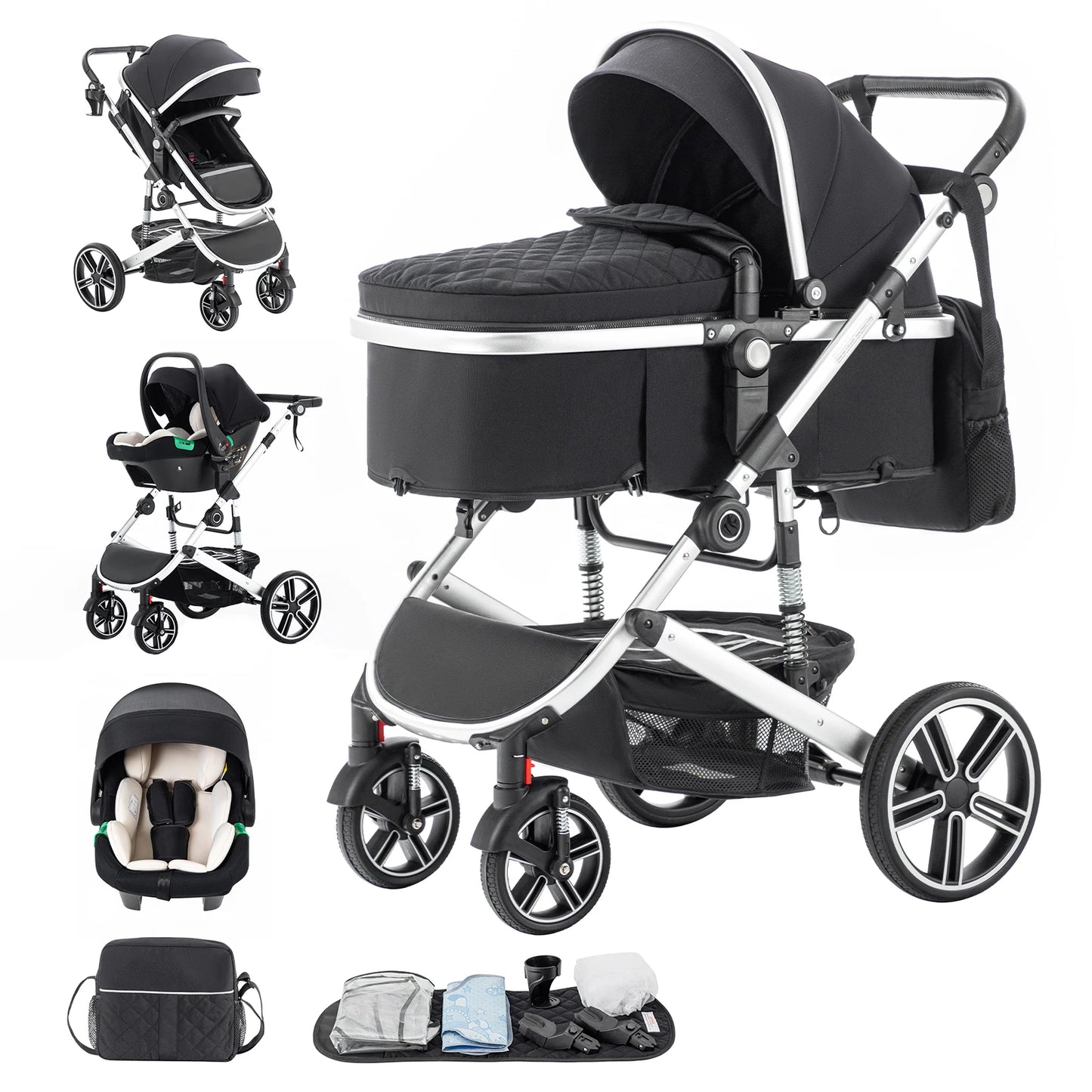 Baby Stroller 3 in 1 Luxurious Portable Travel Baby Carriage Fold Pram High Landscape Aluminum Frame Newborn Infant Stroller