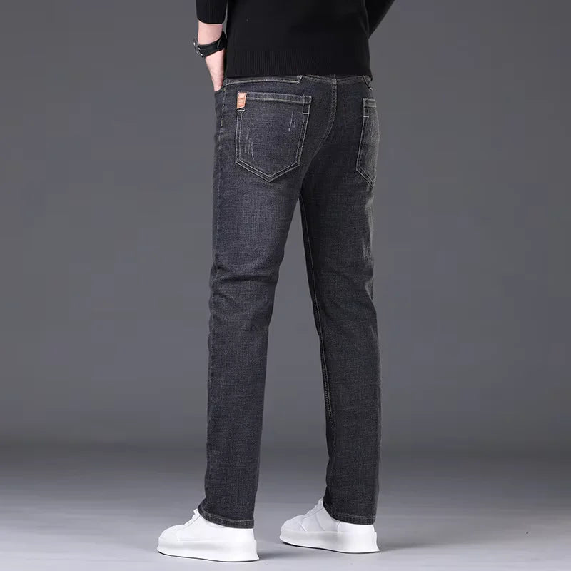 Men Fashion Straight Jeans Men 2025 New Stretch Slim Fit Pants Comfortable Soft Business Denim Trousers Male Brand Clothing