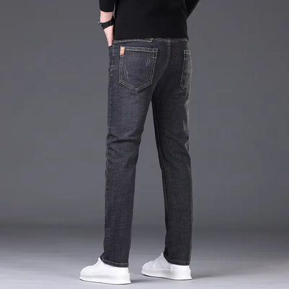 Men Fashion Straight Jeans Men 2025 New Stretch Slim Fit Pants Comfortable Soft Business Denim Trousers Male Brand Clothing