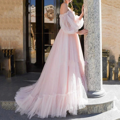 Sexy Deep V-neck Tulle Maternity Dresses Lace Hollow Horn Long-sleeved Feather Trailing Dress Photo Photography Props Vestidos