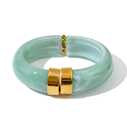Yhpup 66mm Green Pink Brown Purple Acrylic Thick Bracelet Bangle for Women Stainless Steel Arrivals 2025 Wrist Jewelry Gift